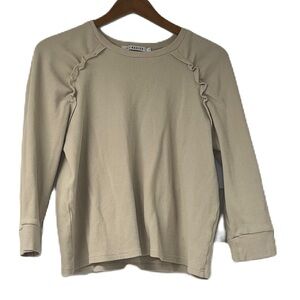 Jay Basics Woman's L Beige 3/4 sleeve waffle knit ruffle casual top neutral fun